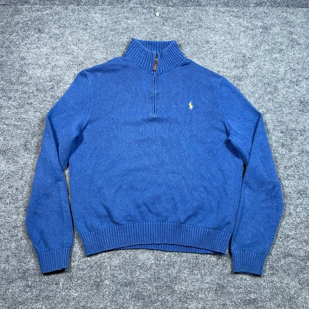 Polo Ralph Lauren Mens XL Blue Cotton Quarter Zip Mock Neck Sweater Pullover